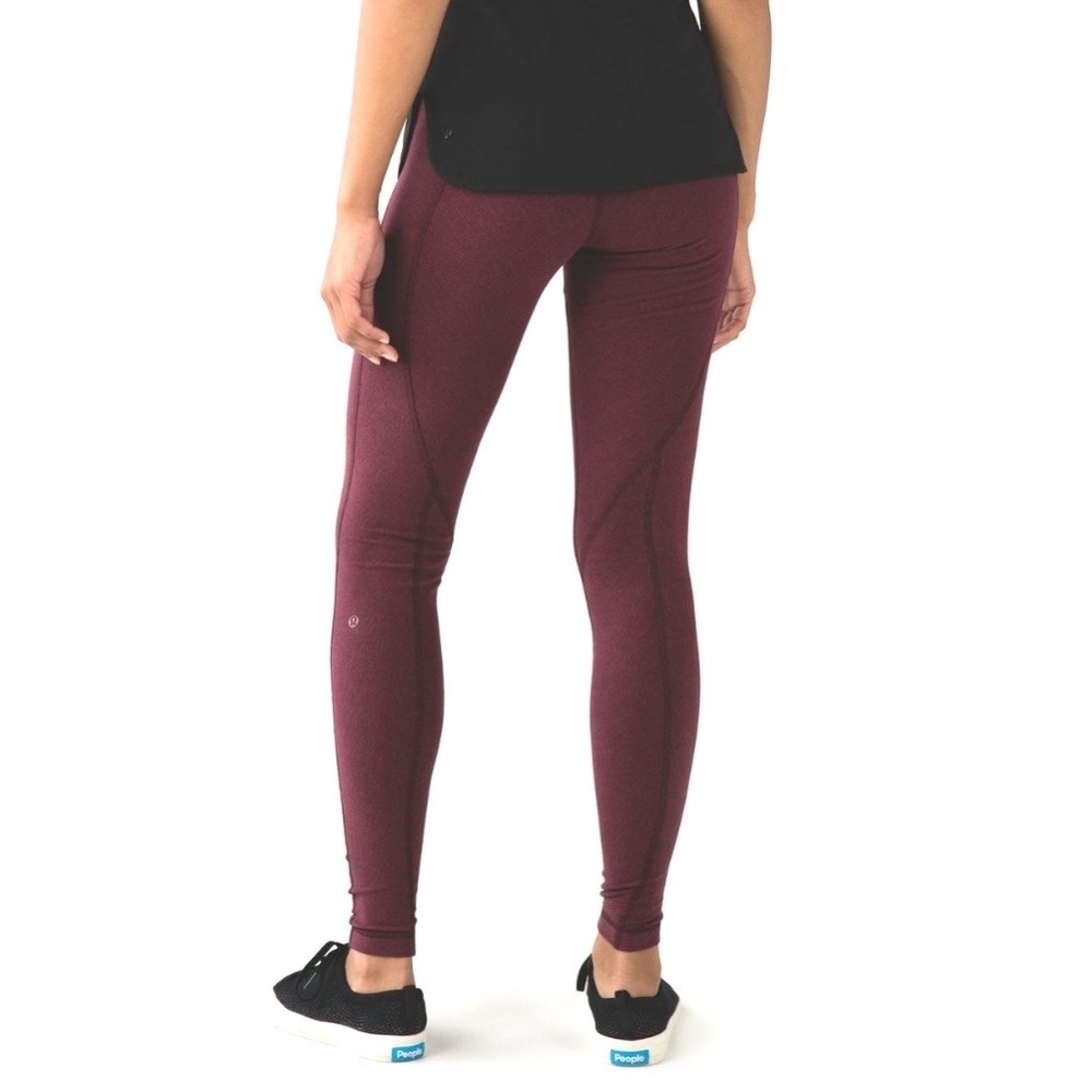 Lululemon Wunder Under Leggings Pants Cotton Stripe Wine Berry Bordeaux size 4